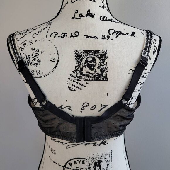 Paramour 40DD black lace bra bow details polka dot mesh back coquette feminine - Picture 3 of 11